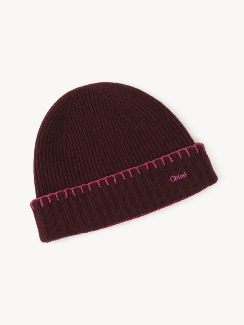 Chapeus Chloe Ribbed Knit Beanie Roxo Rosa | CHE-SR14472