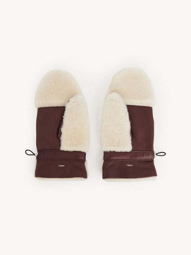 Chapeus Chloe Shearling Mittens Bege Marrom | CHE-SR14467