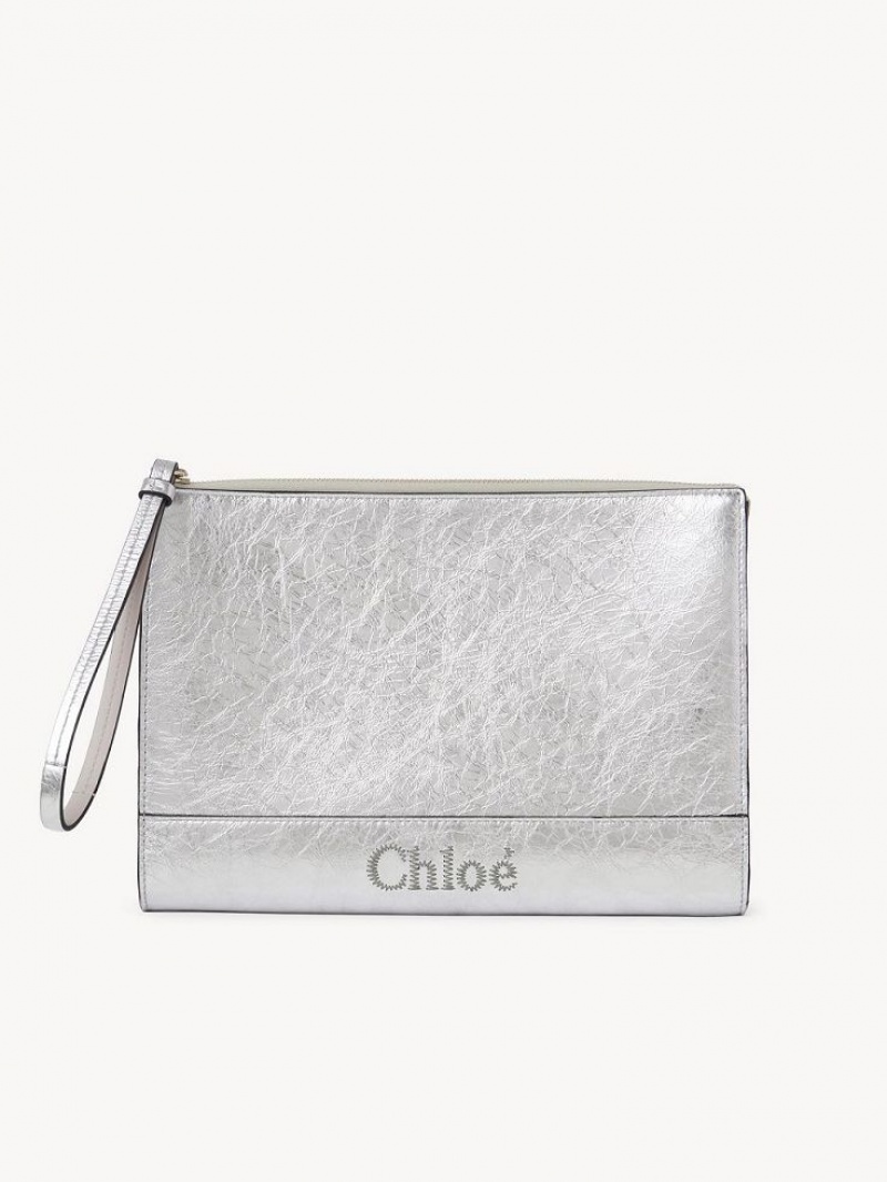 Clutch Chloe Sense Zippered Prateadas | CHE-SR13745