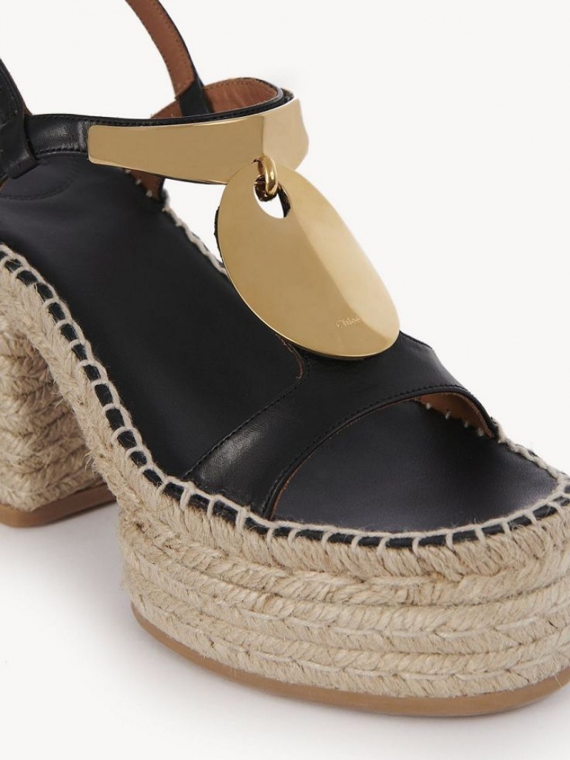 Espadrille Chloe Pema Pretas Douradas | CHE-SR14151