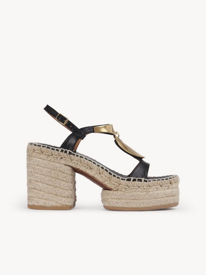 Espadrille Chloe Pema Pretas Douradas | CHE-SR14151