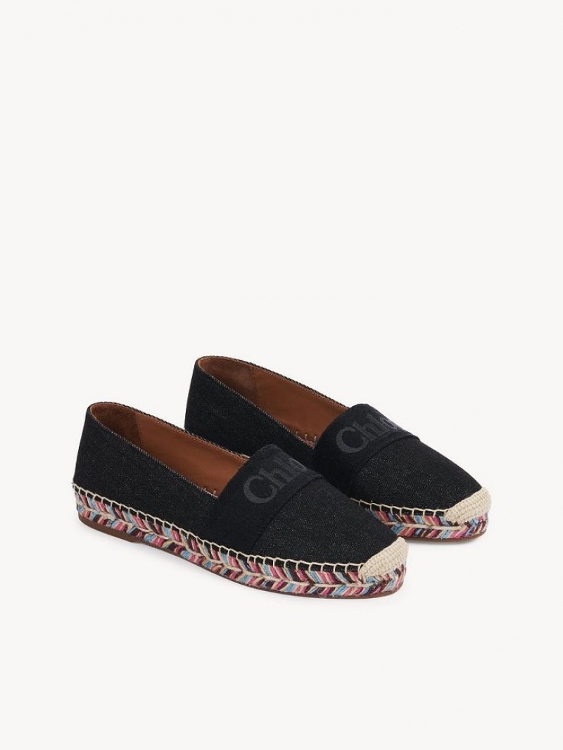 Espadrille Chloe Piia Flat Pretas | CHE-SR14144