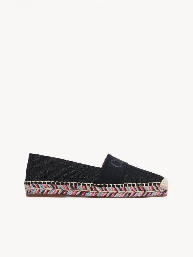 Espadrille Chloe Piia Flat Pretas | CHE-SR14144