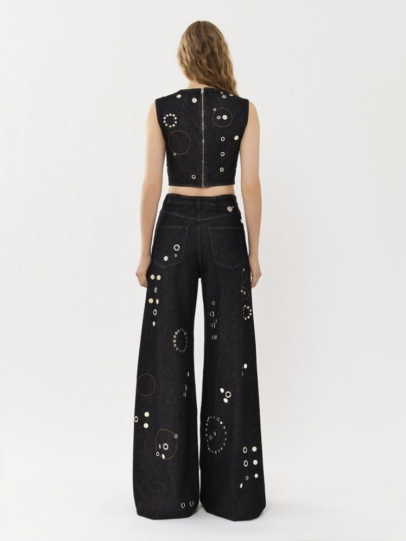 Jeans Chloe Embellished Rave Pretas | CHE-SR13984