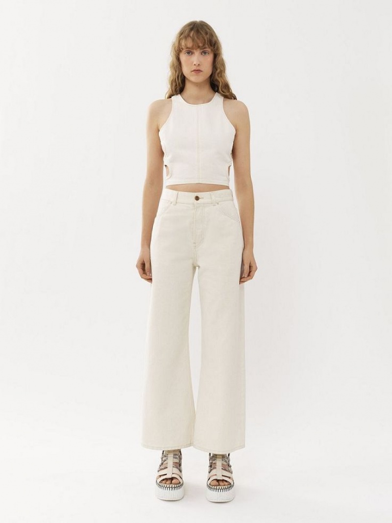 Jeans Chloe Stromboli Wide Cropped Branco | CHE-SR13995