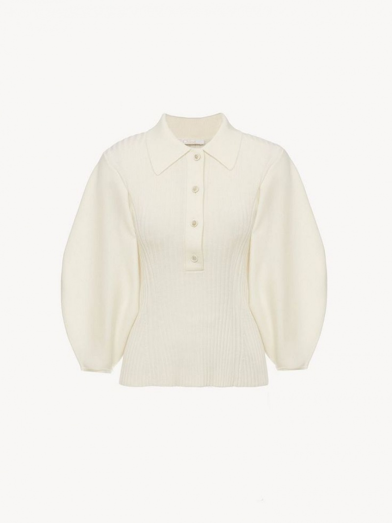 Knitwear Chloe Balloon-sleeve Polo Branco | CHE-SR13965