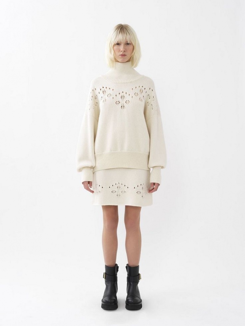 Knitwear Chloe Generous High-neck Branco | CHE-SR13943