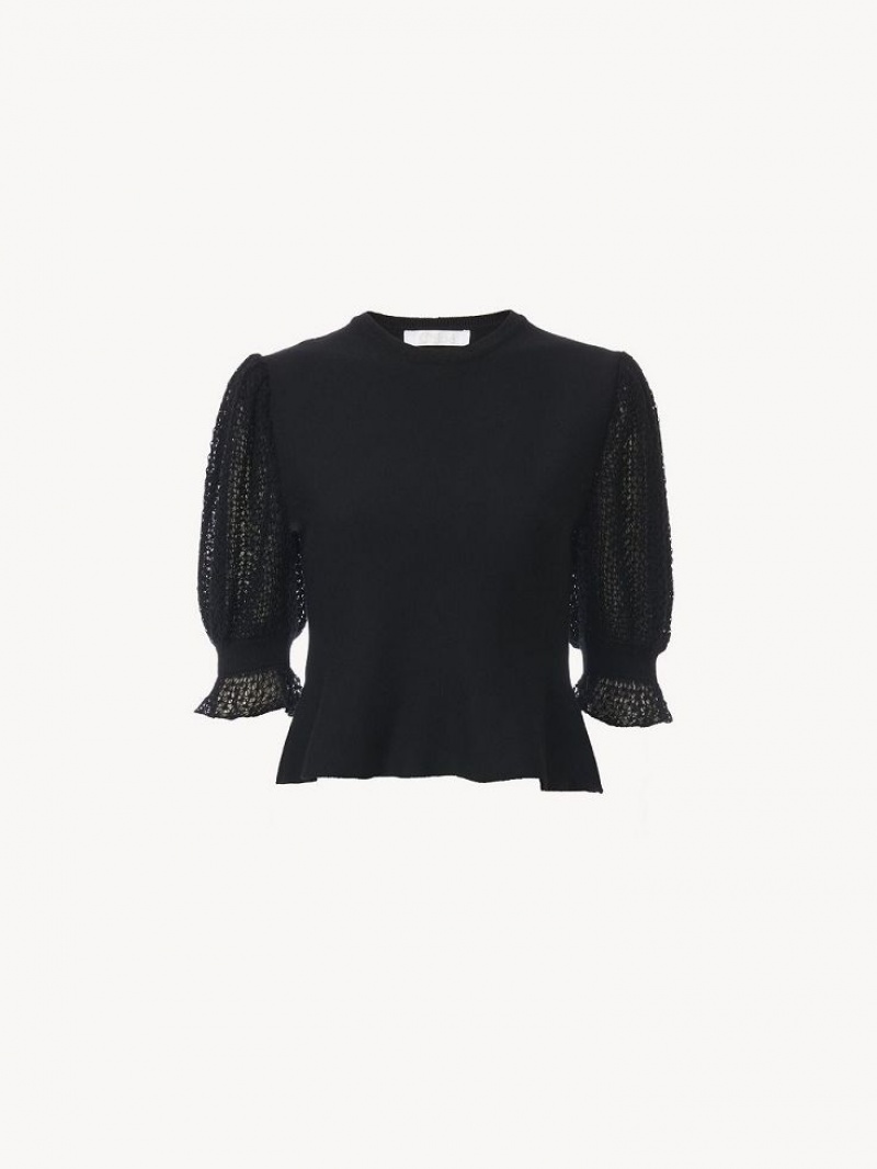 Knitwear Chloe Peplum Pretas | CHE-SR13920