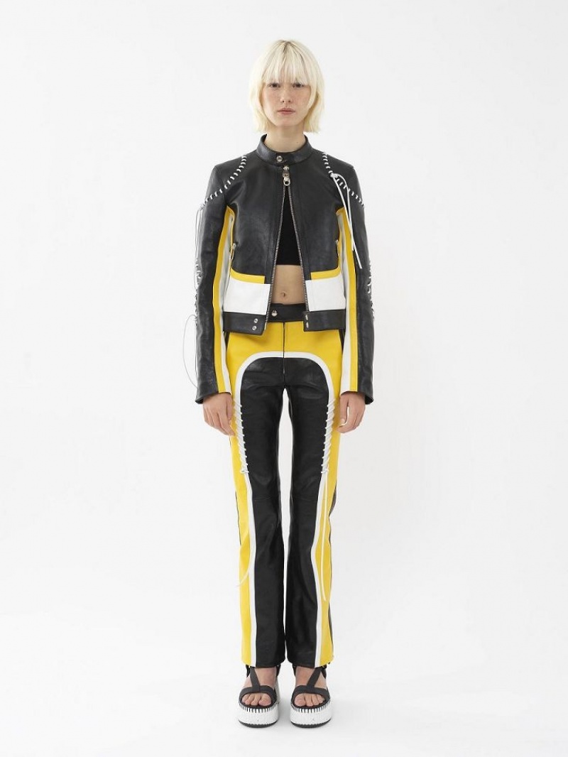 Leather Chloe Biker Jacket Pretas Amarelas | CHE-SR14108