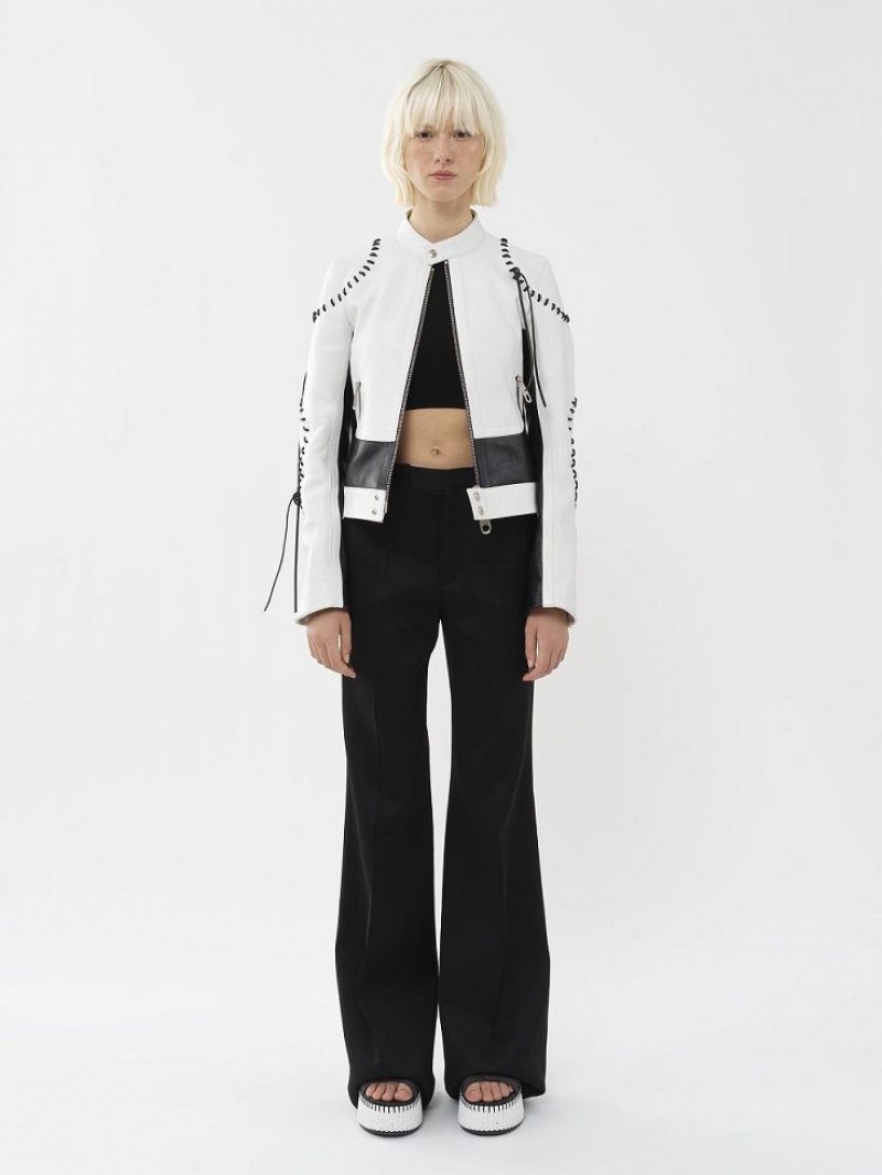 Leather Chloe Biker Jacket Pretas Branco | CHE-SR14106