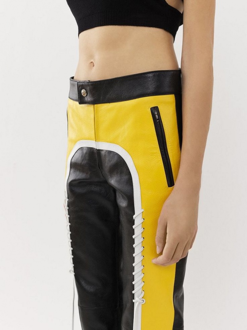 Leather Chloe Biker Pants Pretas Amarelas | CHE-SR14107