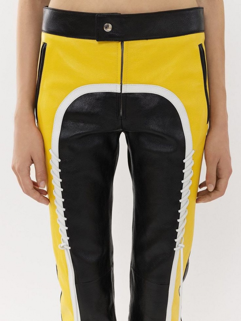 Leather Chloe Biker Pants Pretas Amarelas | CHE-SR14107