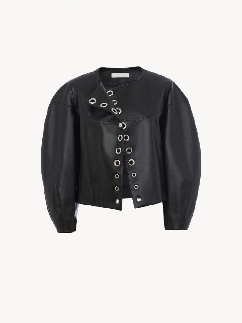 Leather Chloe Boxy Jacket Pretas | CHE-SR14103