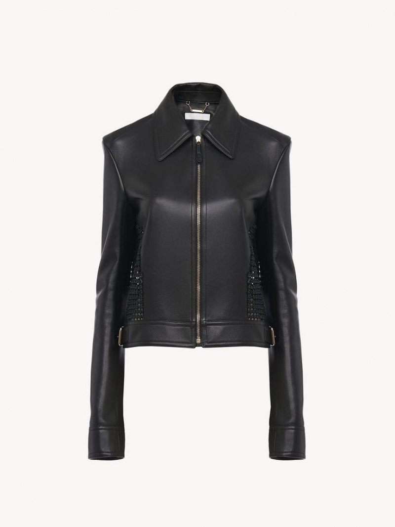 Leather Chloe Cropped Jacket Pretas | CHE-SR14113