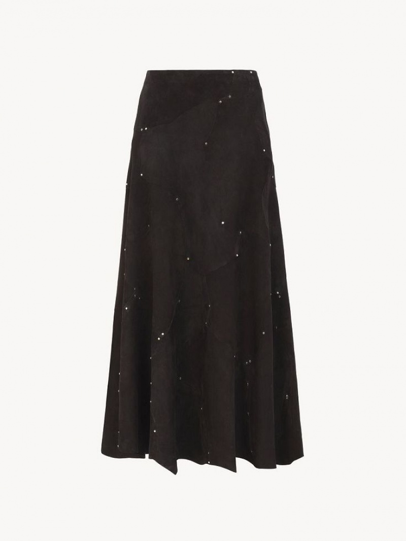 Leather Chloe Flared Midi Skirt Pretas | CHE-SR14121