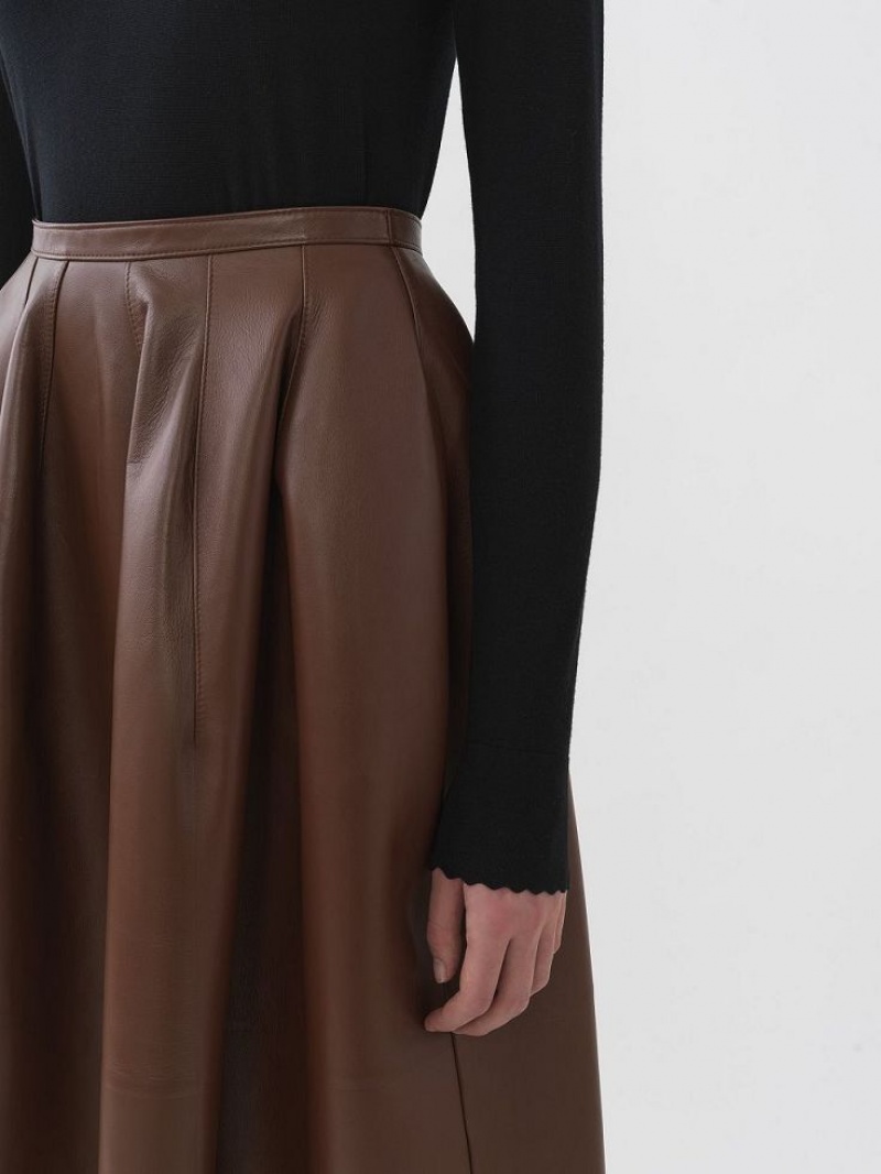 Leather Chloe Gathered Mid-length Skirt Cafes | CHE-SR14116