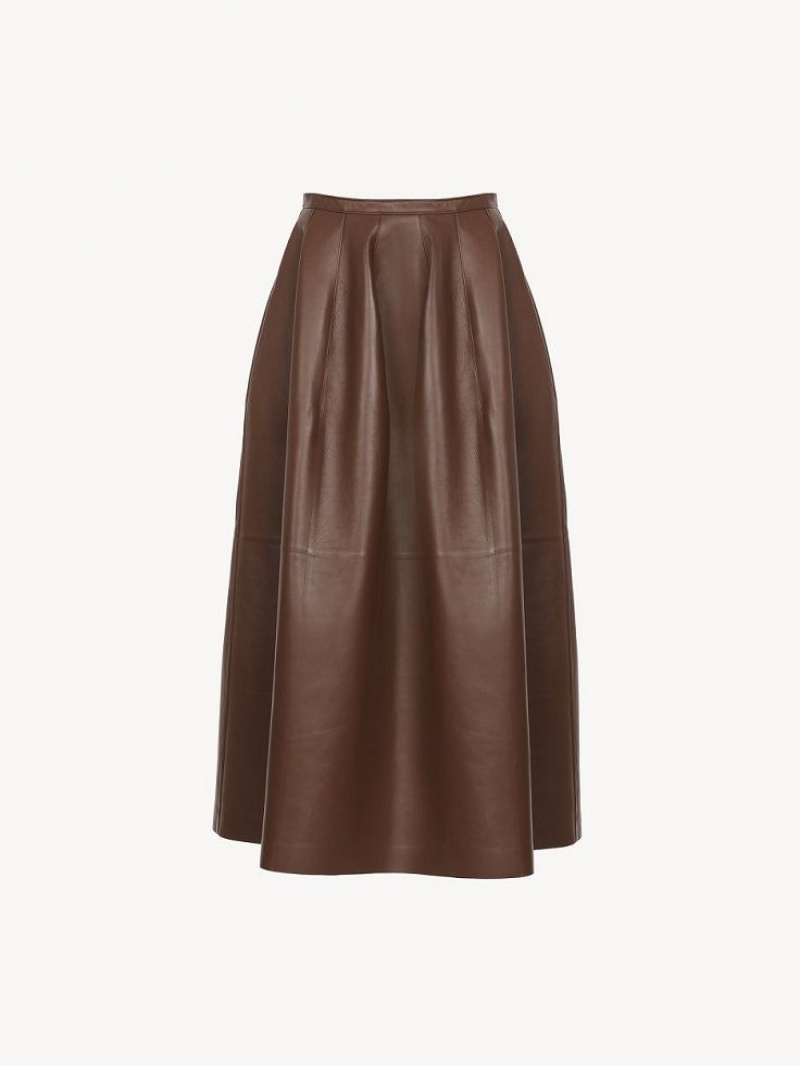 Leather Chloe Gathered Mid-length Skirt Cafes | CHE-SR14116