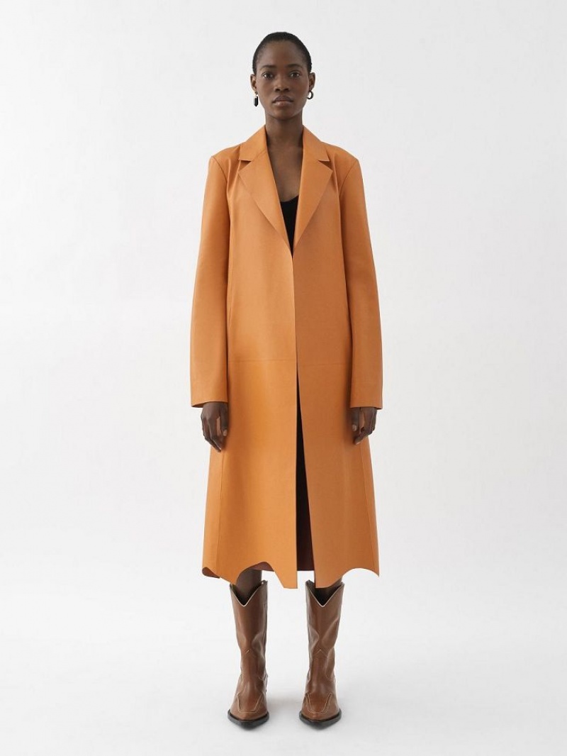 Leather Chloe Generous Wrap Coat Laranja | CHE-SR14100