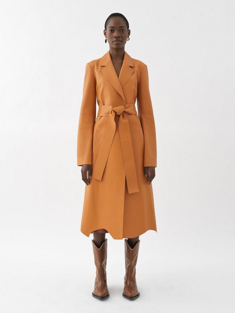 Leather Chloe Generous Wrap Coat Laranja | CHE-SR14100