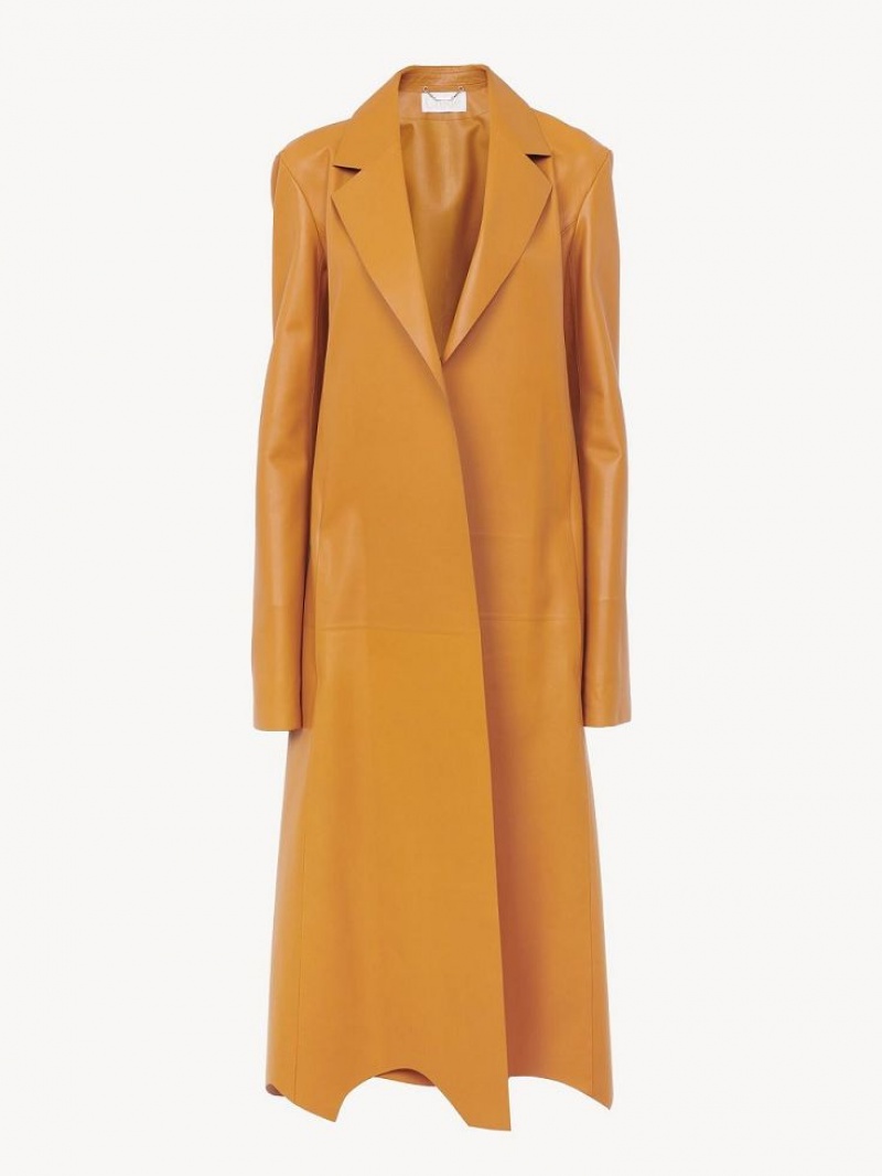 Leather Chloe Generous Wrap Coat Laranja | CHE-SR14100