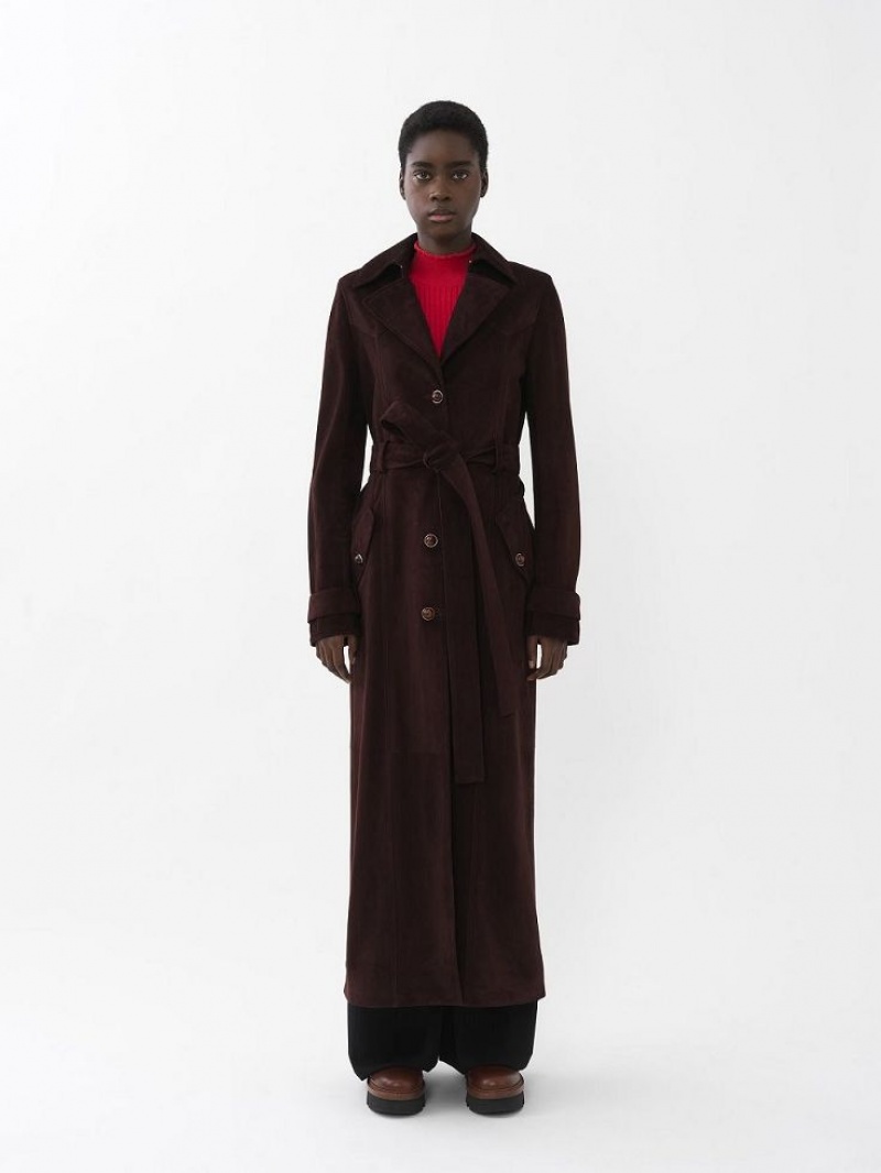 Leather Chloe Long Trench Coat Marrom | CHE-SR14119