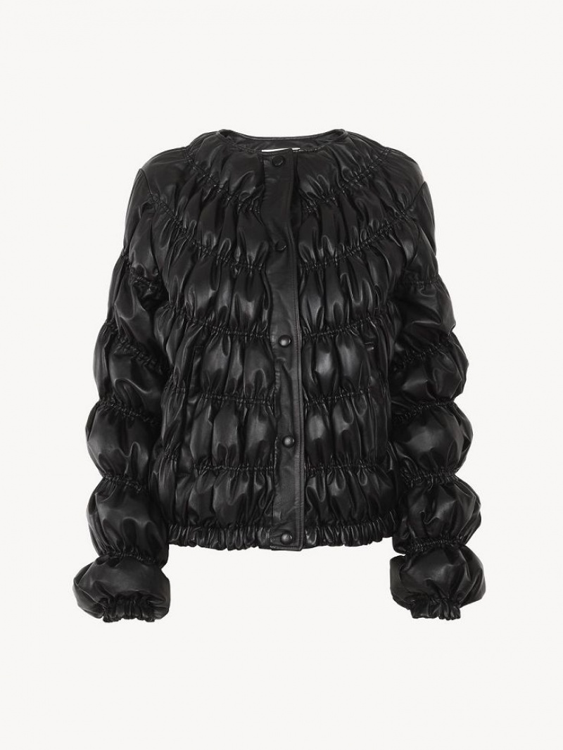 Leather Chloe Ruched Puffer Jacket Pretas | CHE-SR14115