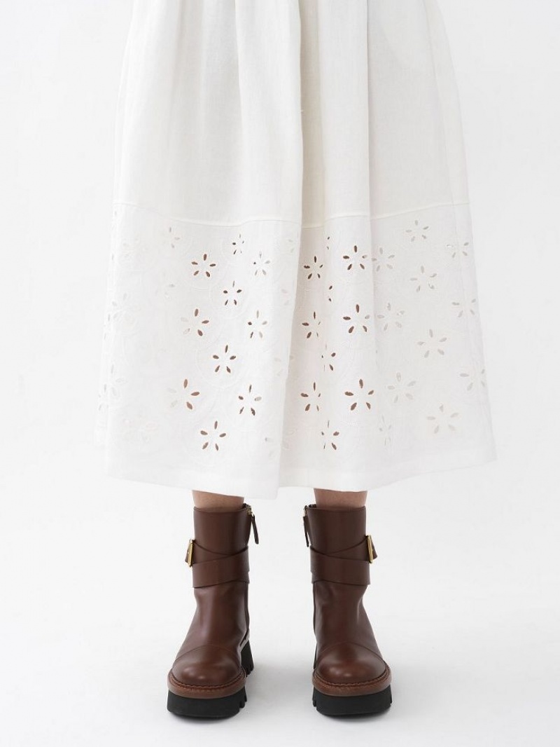 Saias Chloe Embroidered Mid-length Branco | CHE-SR14076