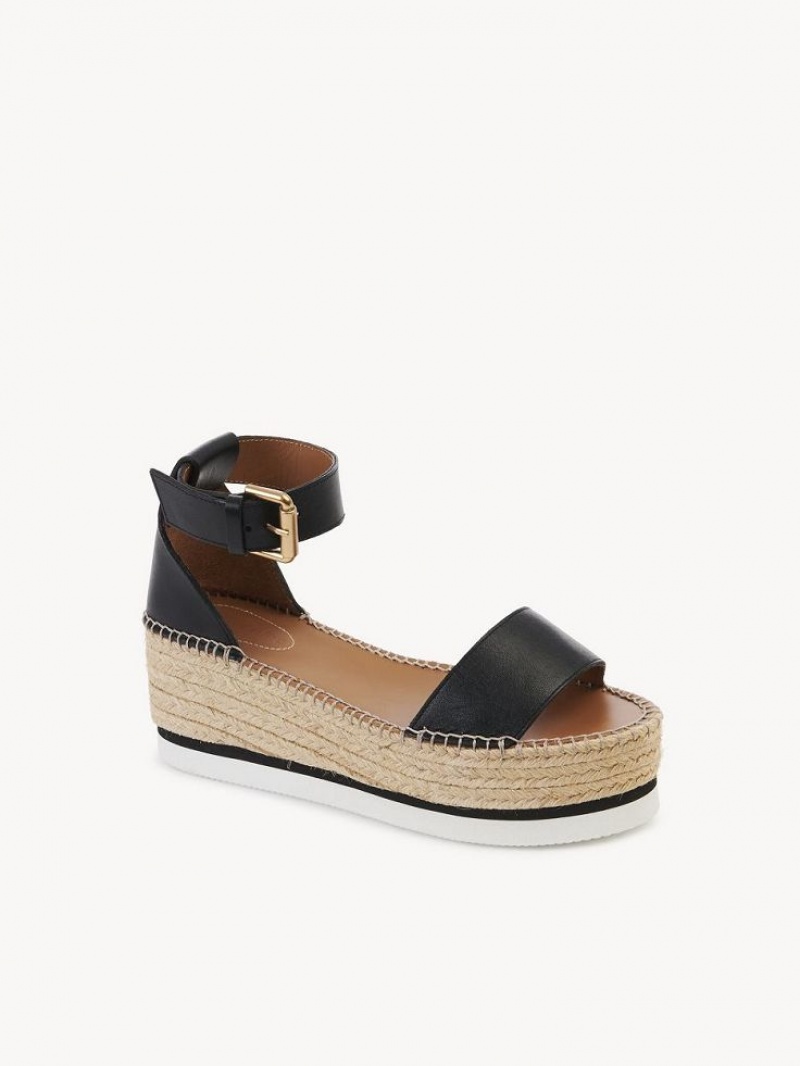 Sandálias Chloe Glyn Espadrille Pretas | CHE-SR14836