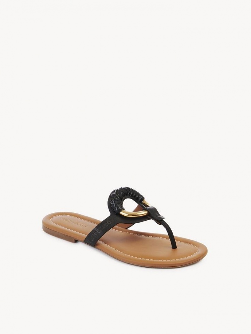 Sapatos Rasos Chloe Hana Flip Flops Pretas | CHE-SR14830