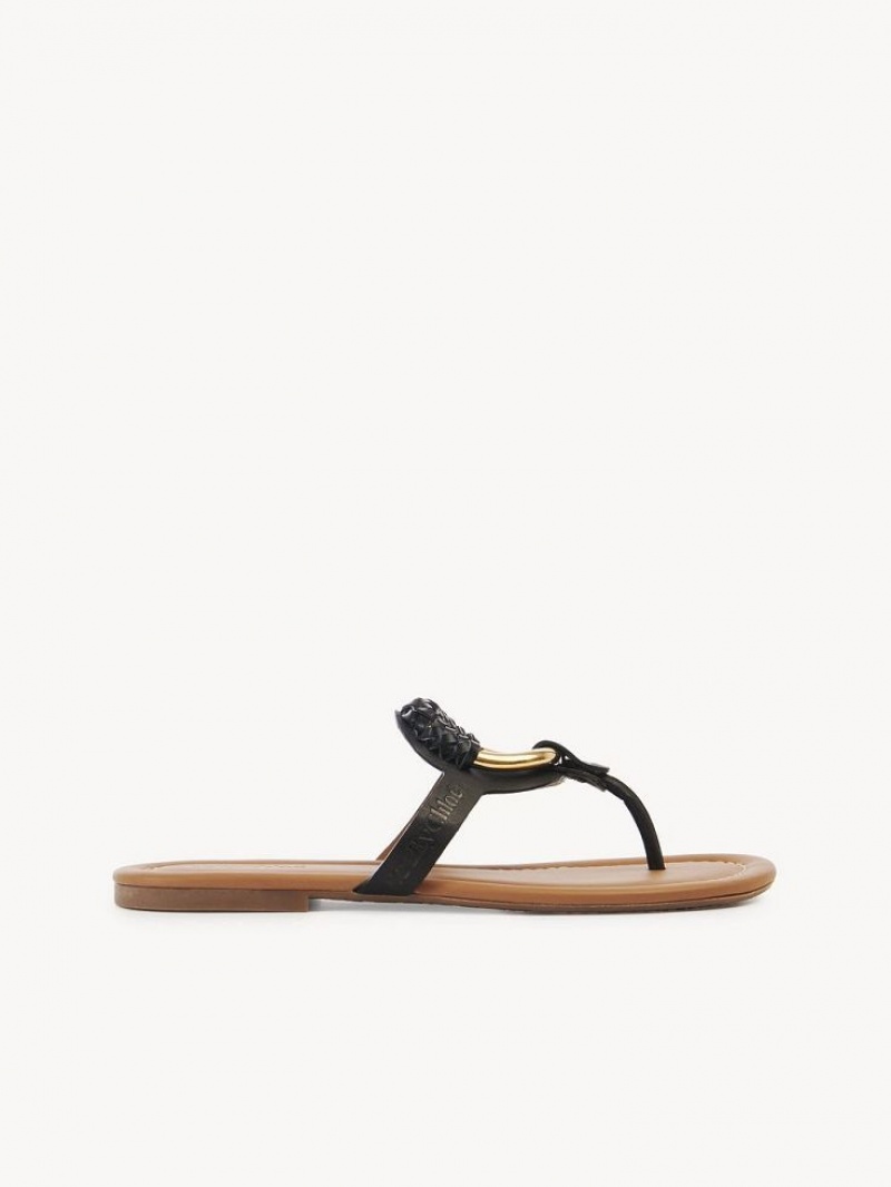 Sapatos Rasos Chloe Hana Flip Flops Pretas | CHE-SR14830