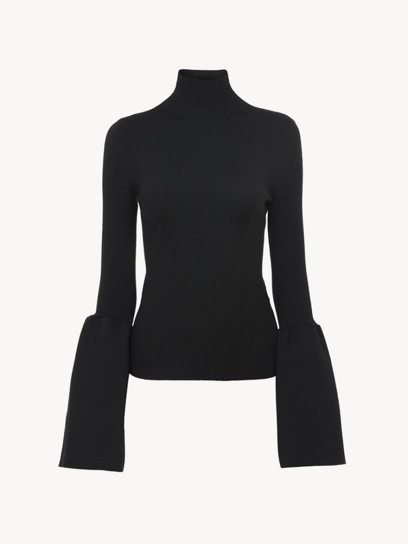 Suéteres Chloe Fitted Mock-neck Pretas | CHE-SR13903