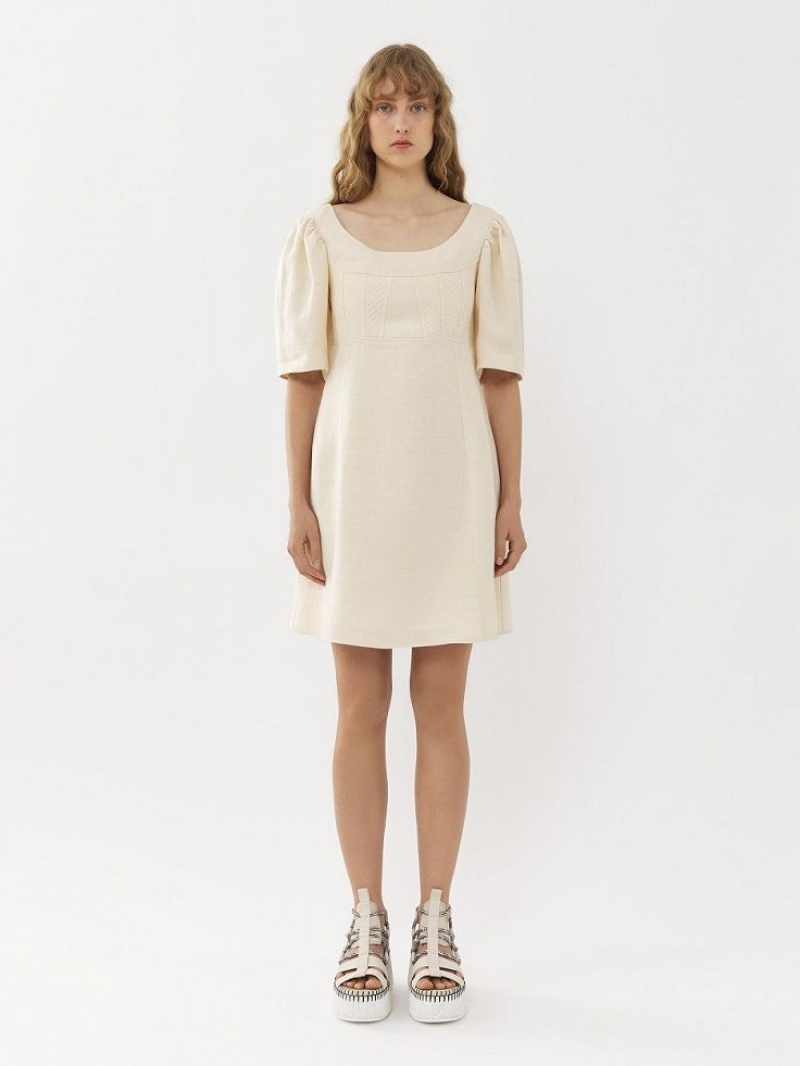 Vestido Chloe Boat-neck Mini Branco | CHE-SR13836