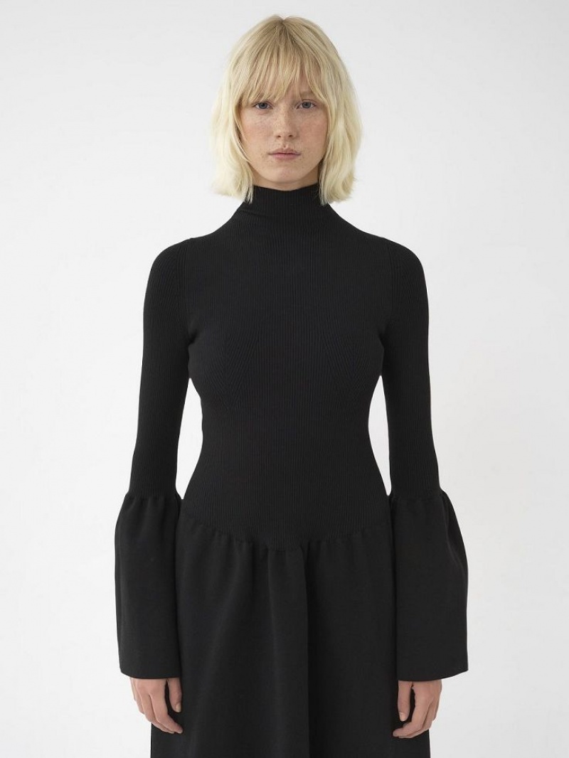 Vestido Chloe Mock-neck Knit Pretas | CHE-SR13861