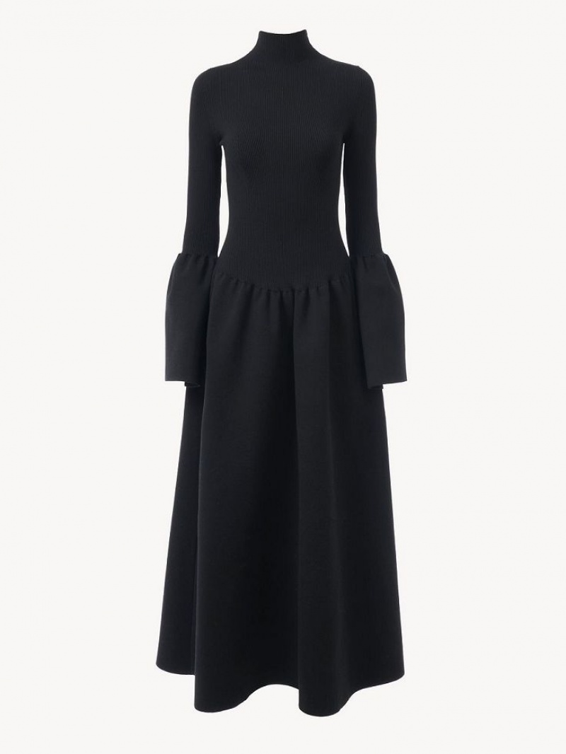 Vestido Chloe Mock-neck Knit Pretas | CHE-SR13861