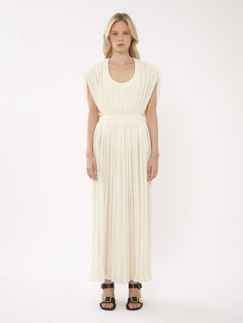 Vestido Chloe Pleated Long Branco | CHE-SR13859